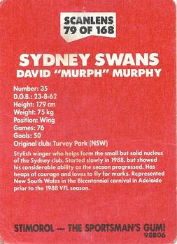 1989 Scanlens VFL #79 David Murphy Back